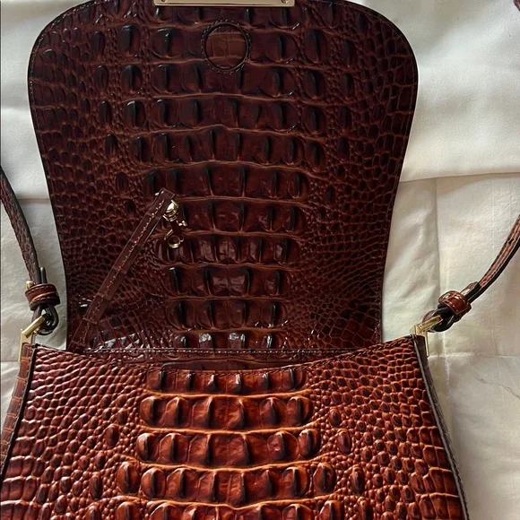 Brahmin Rich Brown Croc-Embossed Crossbody Bag - Picture 4 of 9
